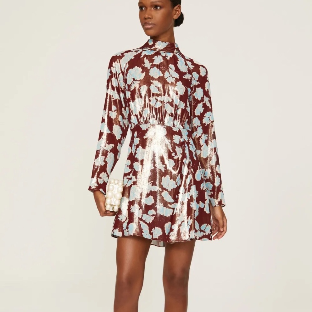 NWT Tanya Taylor Hannah Floral Silk Lame Dress - Sz 8